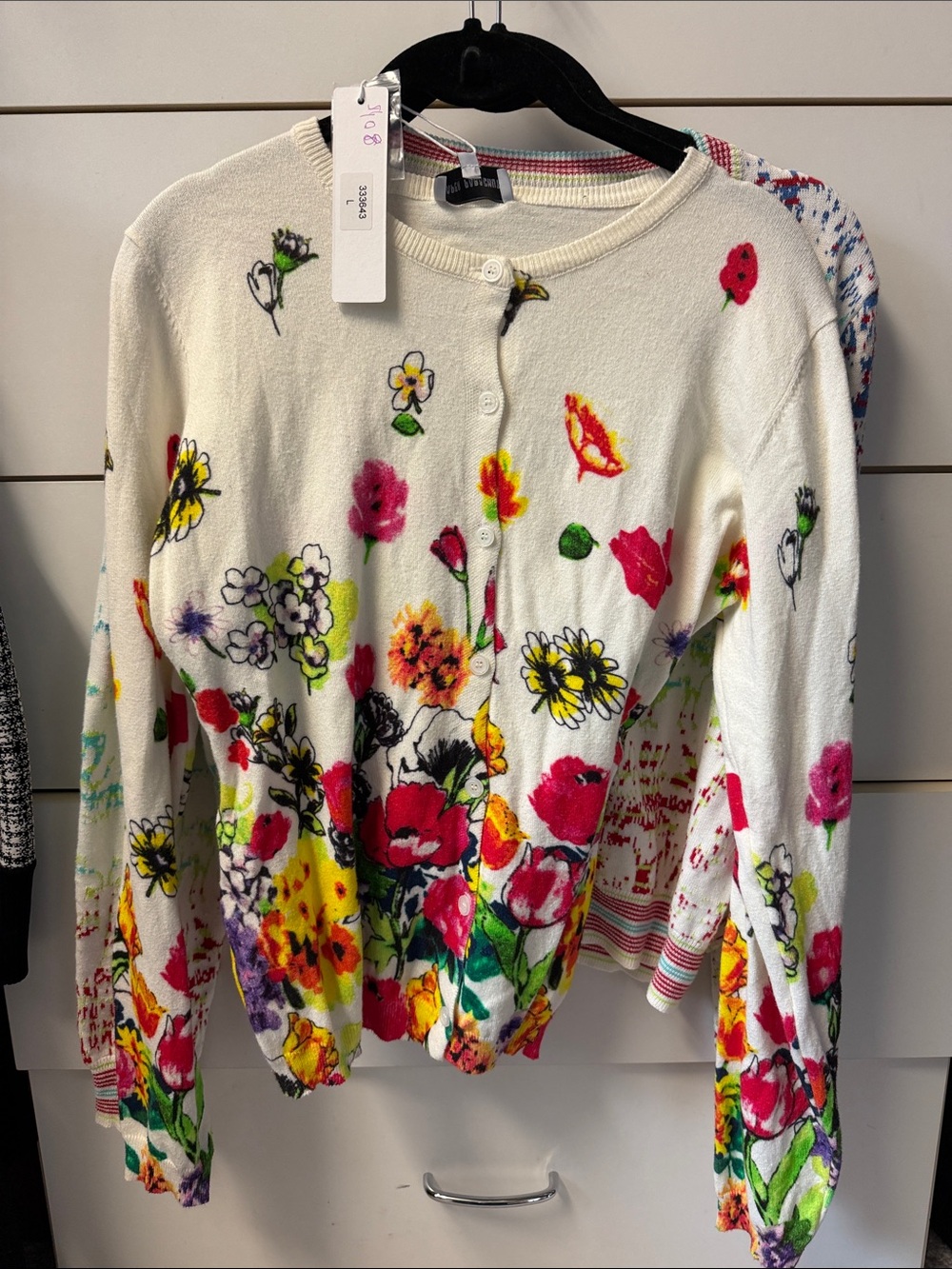 Floral Button-Up Cardigan in White with Multicolor Bloom